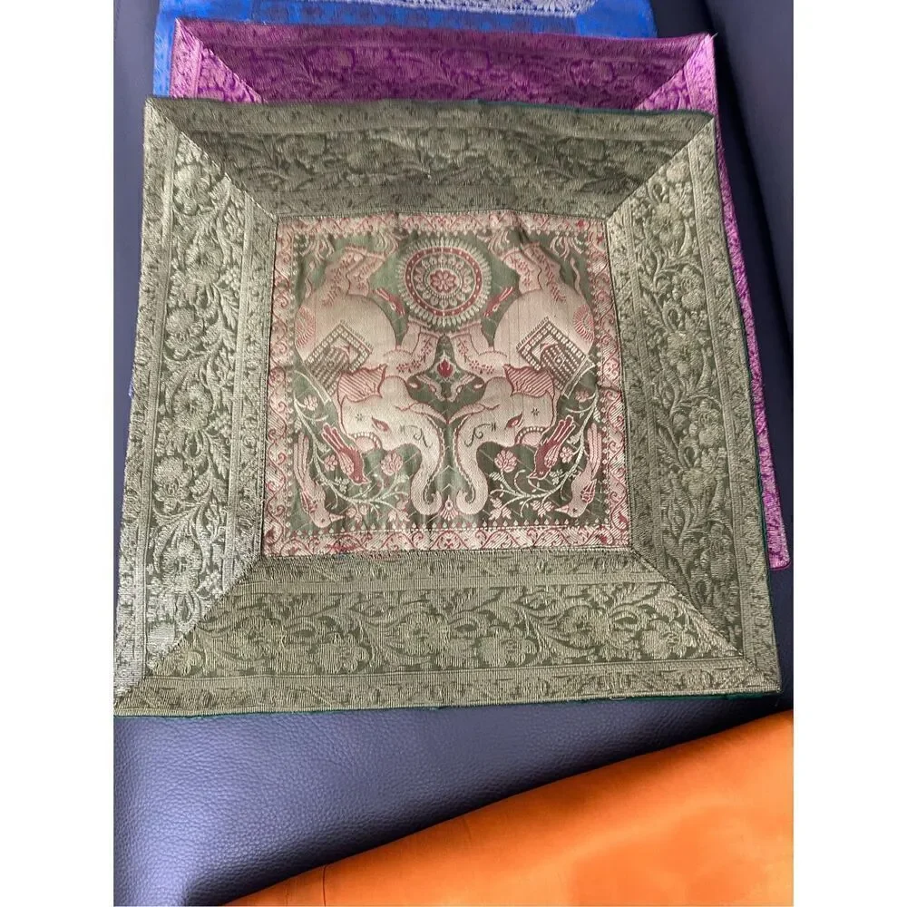 5 Indian Elephant Madhubani Style Silk Pillow Covers